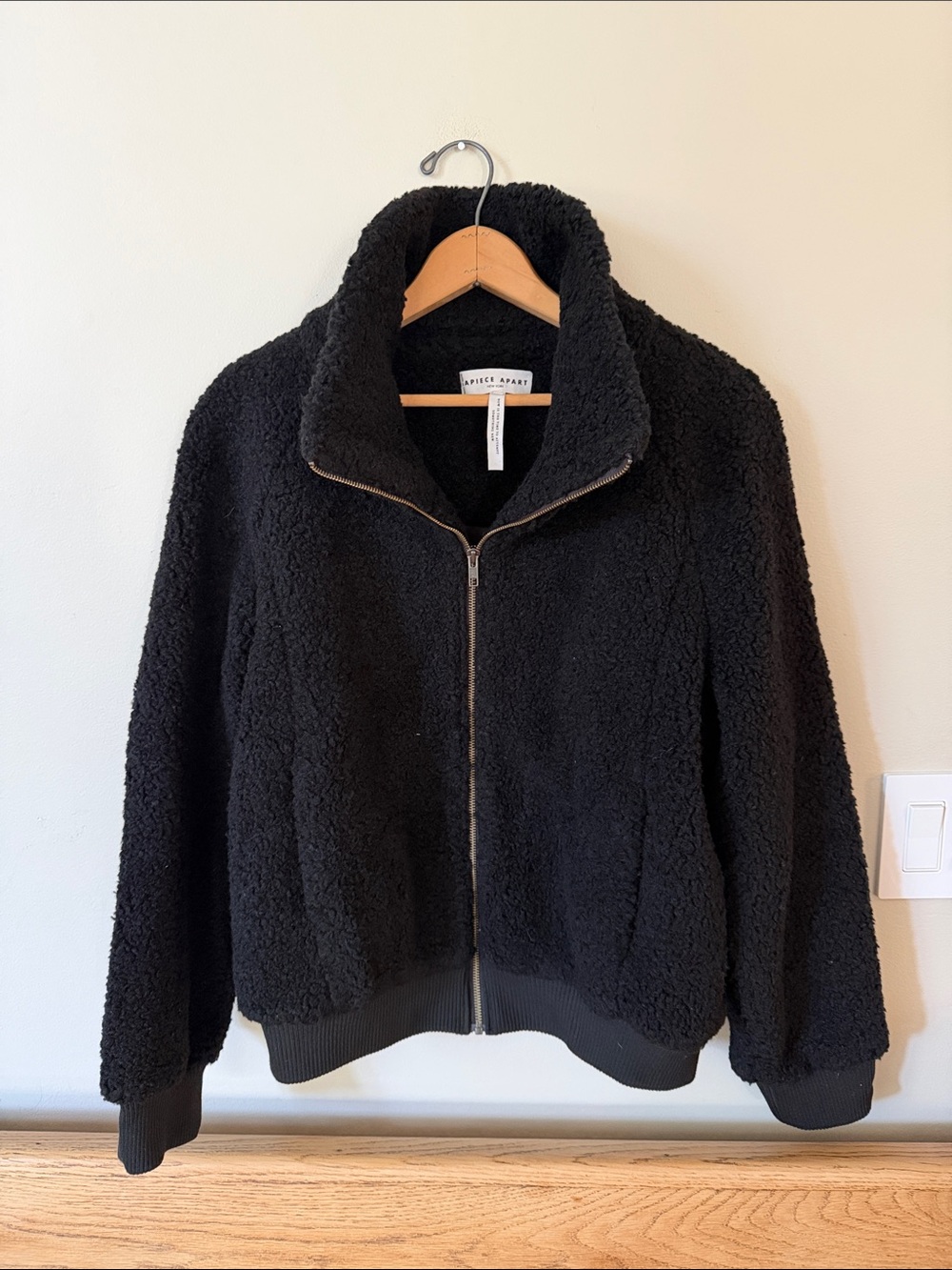 APIECE APART Black Teddy Sherpa Bomber Zip Jacket Size L